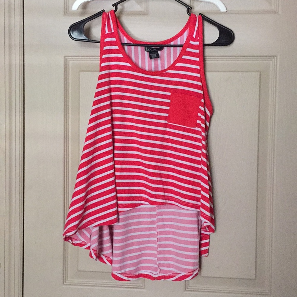 Red with white stripes shirt